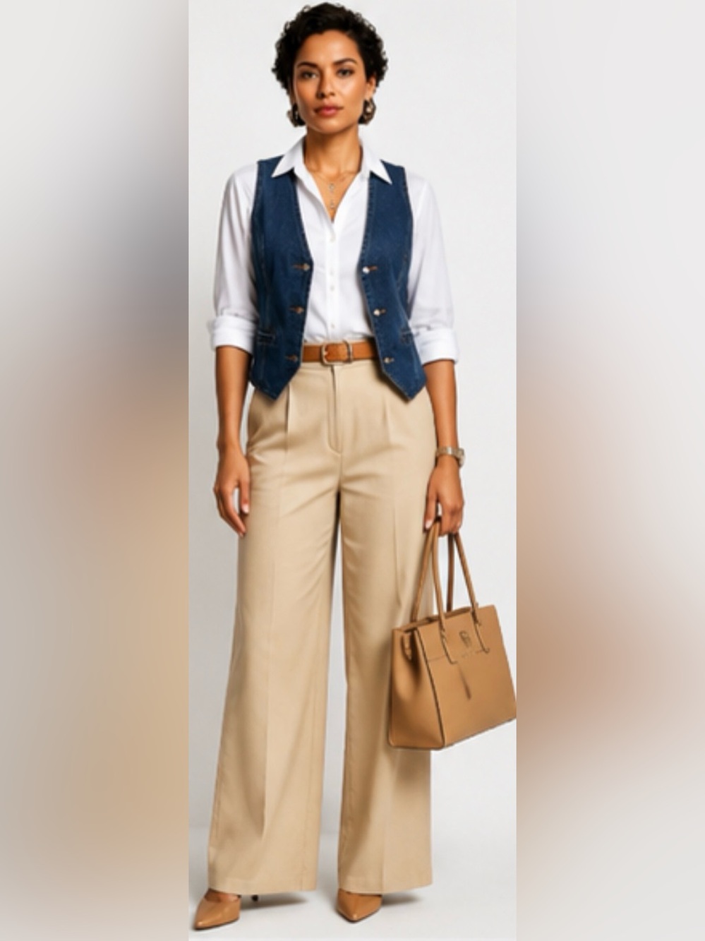 Allegra K Women's Dark Blue Denim Vest with Button Front